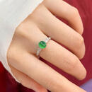 师魅天然翡翠A货戒指冰种阳绿满绿蛋面镶嵌简约设计时尚气质女款高端 阳绿精品5x6.5mm 活口