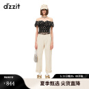 DZZIT地素衬衫2023年夏新款法式复古一字肩波点图案小上衣女3H2D3014A 黑色 S