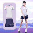 川崎（KAWASAKI）羽毛球服女神运动套装女夏季短袖T恤运动裙繁花似锦运动服速干衣 繁花似锦套装 霜白色+深鸢尾蓝 M