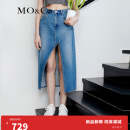MO&Co.2023夏季新品土耳其棉解构开叉高腰牛仔半身裙MBC2SKTT07 牛仔蓝色 M/165