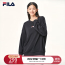 FILA 斐乐女装卫衣男女同款套头卫衣秋冬情侣款休闲加绒保暖长袖上衣 正黑色-BK 175/96A/L