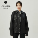阿玛施（AMASS）新款时髦百搭质感宽松绵羊皮皮衣夹克外套女5400826 黑 M(3码)