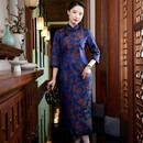 玺玥中国风高端经典真丝宋锦桑蚕丝手工长款旗袍连衣裙女优雅盘扣 图片色 XL (体重115~125)