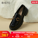 百思图乐福鞋女商场同款羊皮厚底松糕鞋女士休闲皮鞋TFW29CA2 黑色 37