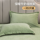 牛奶绒枕套一对装秋季珊瑚绒枕巾单人枕头48x74cm单个枕芯套加厚 绿色枕套一只装 48cmX74cm
