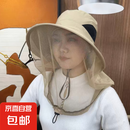 防蚊帽户外钓鱼帽男女遮脸防晒帽透气网纱面罩夜钓防虫防蜂帽大檐 卡其色【网纱帽】 均码【头围可调节】