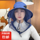 防蚊帽户外钓鱼帽男女遮脸防晒帽透气网纱面罩夜钓防虫防蜂帽大檐 藏蓝色【网纱帽】 均码【头围可调节】