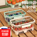 手提冰袋保鲜盒双层大容量冰箱水果蔬菜保鲜盒户外野餐便携密封盒 手提保鲜盒绿【2个装送冰袋】