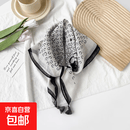 新款紫色花朵丝巾原创感棉麻小方巾流苏吊坠围巾女韩式头巾 QM58010-山茶花