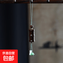 檀木国潮彩绘平安无事牌钥匙扣手机吊坠情侣挂件文玩生日礼物 紫檀木-竹节-手机链(礼盒装)