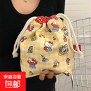 可爱卡通Kitty猫印花布艺收纳袋束口袋抽绳便携旅行化妆品收纳包 Kitty布艺收纳袋黄色