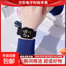 其他品牌高颜值LED手表时尚方形学生科技感超强夜光数字个性运动 黑色