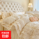 法式公主ins风100%纯棉四件套斜纹全棉被套少女心荷叶边床裙床品 梦幻芭蕾-米色 床裙180*200被套220四件套