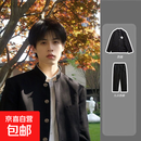 中山装青少年青年欧豪同款衣服校园风男装毕业典礼服表演服一套 中山黑+黑西裤 S  关注店铺极速发货