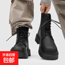 男鞋德比马丁靴男黑色高帮皮鞋机车靴厚底增高皮靴子 黑色 39