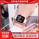 其他品牌高颜值LED手表时尚方形学生科技感超强夜光数字个性运动 太空白