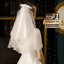 缔晶森系超仙丝带蝴蝶结新娘头纱结婚写真领证小头纱求婚旅拍仪式感