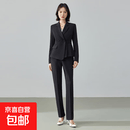 高级感职业西装套装女春秋气质女神范酒店前台美容院珠宝店工作服 黑色外套+直筒裤 4XL (建议138-148斤左右)