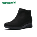 MEPHISTO /马飞仕图进口牛皮冬新款短靴女中跟真皮低筒靴牛皮加绒短靴 MARGAUX 黑色 38