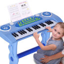 俏娃宝贝一岁宝宝玩具儿童电子琴女孩早教小钢琴1-3周岁幼儿新年生日2礼物 蓝：琴带拍拍鼓带凳套装【1-5】