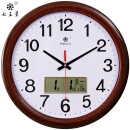 七王星圆形16英寸日历挂钟客厅创意家用时钟静音多功能电子大钟表温度显示石英钟 119木纹日历