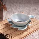 陶立方 陶瓷茶漏汝瓷荷叶款茶具茶道功夫茶漏茶滤茶具配件 天青色