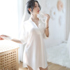 一枚月睡裙子女透明薄款性感短款衬衫情趣雪纺睡衣 白色 M码(88-110斤内)