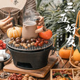 探险者围炉煮茶烧烤炉家用户外铸铁烤炉烧烤室内取暖炉烧烤火盆炉木炭 中号铸铁水壶
