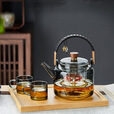 蓬茗高硼硅玻璃煮茶壶大容量蒸茶壶可明火电陶炉耐高温烧水养生泡茶壶 蒸煮两用玻璃茶壶【1200ml】