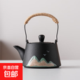 韵化提梁壶文创手绘山水陶瓷泡茶壶西施井栏壶家用办公室会客茶壶试用 路宝手绘远山-黑提梁壶 250ml
