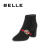 【被投诉/从此不上架】BELLE/百丽时尚优雅粗跟尖头踝靴BOU50DD7 黑绒面 34