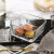 日式锤目纹玻璃碗方形甜品碗水果沙拉碗冰淇淋麦片早餐碗透明小碗 四方波粼碗+金树叶勺