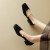 MODERN BELLE女鞋法式方头一字珍珠带浅口单鞋2024春季玛丽珍鞋小众设计感粗跟 黑色 34