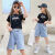 JYR女童夏季套装适合3-14岁小女孩穿的洋气字母T恤新款韩版中大童棉 黑色短袖 120 cm