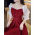 CXXPO红色连衣裙订婚敬酒服新娘高级感回门裙子小礼服平时可穿2023女夏 黑色五分袖 高品质 M 建议85-100斤