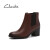 Clarks其乐女鞋Mascarpone Bay英伦复古粗高跟短靴踝靴女 棕褐色261352704 36(UK3.5)