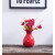 红色花瓶陶瓷小型台面花瓶结婚花瓶摆件客厅插花瓶陶瓷中国红创意复古供佛 红色菱形