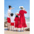 JYZE子装海边度假沙滩裙一家三口母女装沙漠红裙长袖连衣裙长裙高端 女宝100