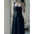 NXRP礼服女宴会晚礼服法式轻奢高级感晚会礼服设计感收腰显瘦长款气质 黑色 XL