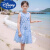 迪士尼（Disney）女童爱莎连衣裙夏季2024新款儿童裙子夏装小女孩美人鱼公主裙洋气 蓝色 140cm