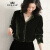 杜卡西（DEKASE） 品牌女装真丝丝绒衬衫女秋冬新款宽松气质V领纯色多扣桑蚕丝上衣 绿色 XL
