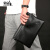 袋鼠（KANGAROO）手抓包男商务软真皮信封包青年男士钱包时尚大容量夹包手拿包 黑色