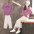 纯贝兔（CHUNBEITU）童装女童套装夏装短袖T恤新款女孩中大童韩版舒适阔腿裤两件套潮 gogo熊套装 紫粉色 120 建议身高115cm左右