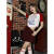 桑德斯MoodBerry 美式辣妹印花短袖女夏季撞色修身高腰短款正肩T恤上衣 红色 S