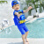 班菲儿童游泳衣女童连体宝宝浮力泳衣运动卡通1-3岁小童泳装训练装备 蓝汽车男童(2809) XL身高98-108cm