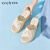 香香莉2023夏季新款女鞋一字拖坡跟休闲水钻舒适OL女凉拖鞋L22626 米色 38