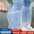 一次性防水鞋套雨天高位加厚防滑男女款透明隔离靴套耐磨塑料脚套 加厚长筒鞋套直筒松紧口蓝色1双