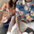 NASA GISS古着vintage油画港风花衬衫男女宽松短袖夏威夷夏季衬衣学生班服 桔红色 XL