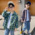 迪士尼（Disney）男童衬衫磨毛长袖纯棉洋气外套韩版中大童格子儿童外套薄款防晒衣 樱草绿 150