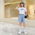 JYR女童夏季套装适合3-14岁小女孩穿的洋气字母T恤新款韩版中大童棉 黑色短袖 120 cm